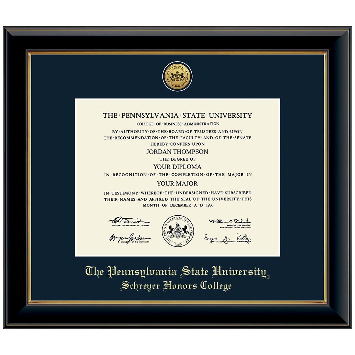 #107 Schreyer Honors Colleges diploma frame Gold Medallion (Black)